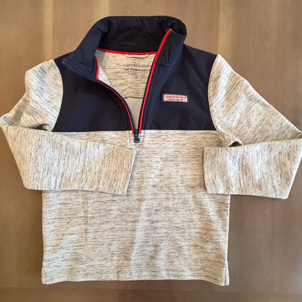 Gray and Navy Vinyard Vines Quarter-Zip Pullover Jacket